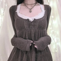 2000s Vintage Long Sleeve Babydoll Knitted Sweater Tops Cottage Milkmaid Pullovers Aesthetic Grunge Y2k Knitwear T-shirts Women - Image 6