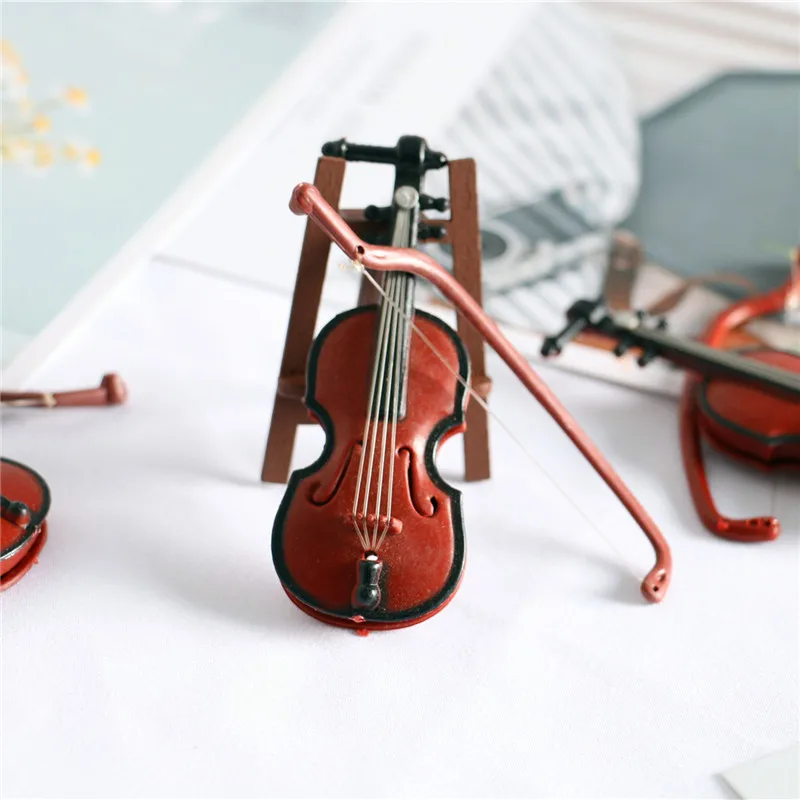 Dollhouse Miniature Violin Instrument Ornament Scene Model Shooting Props 1/6 1/12 Fingertip Toys