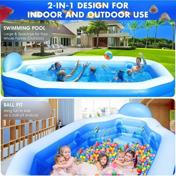 Inflatable swimming pool with canopy, children's large swimming pool, swimming pool with seats and backrest, 125 