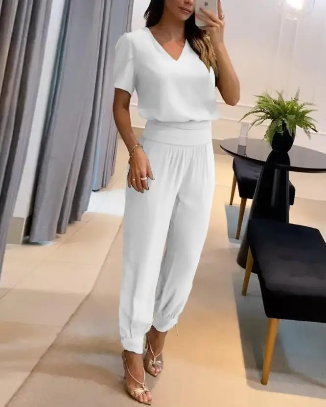 2024 Women's Commuter Leisure Sports Fluffy Sleeve Top and High Waist Flipped Pants Set
