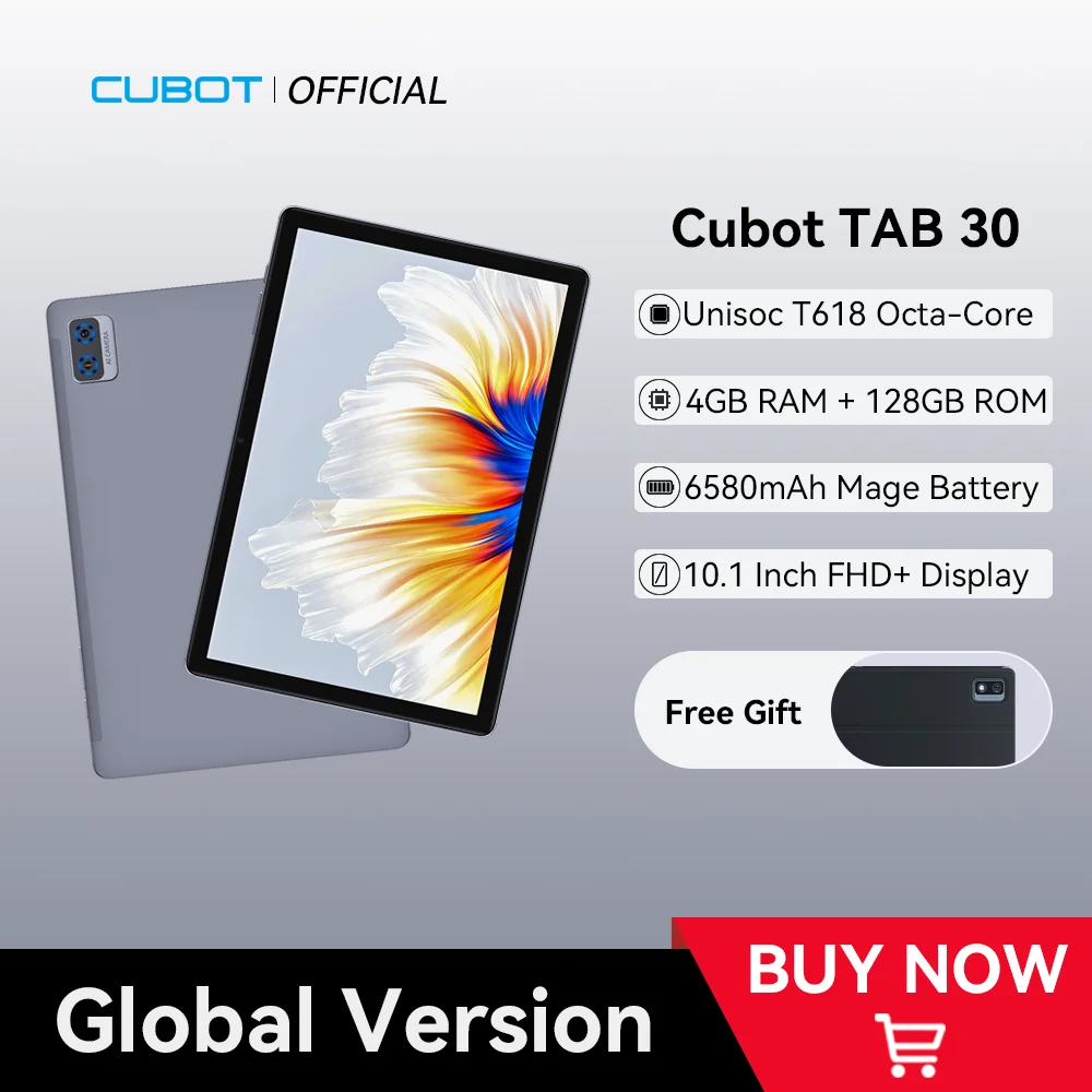 Cubot Tab 30 Tablet Pad 10.1'' FHD+Display 4GB 128GB Octa-core Processor  13MP Camera 6580mAh Dual SIM 2.4G/5G WIFI Android 11