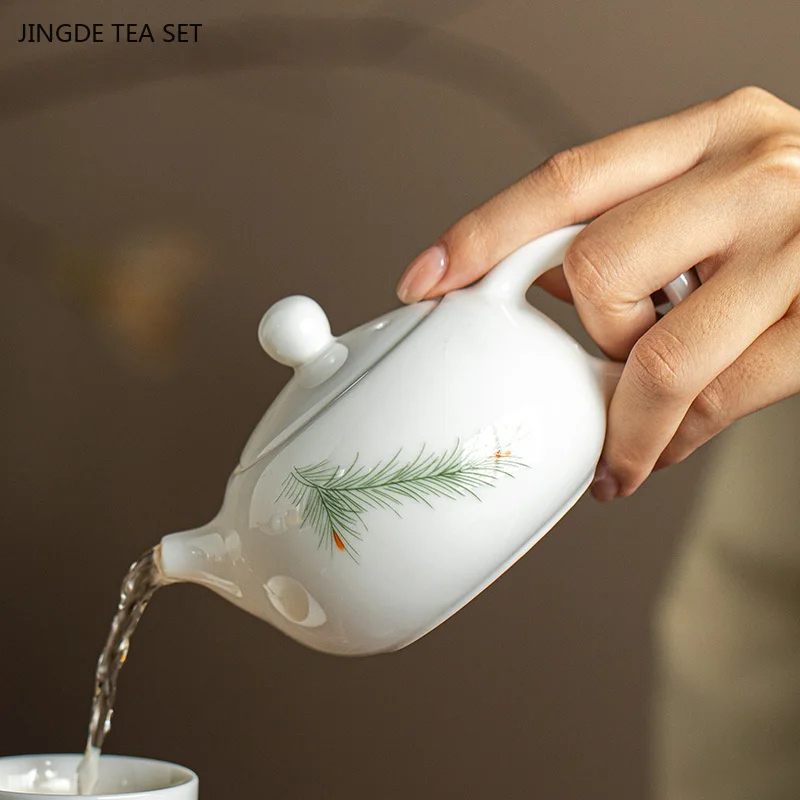 1PCS 190ml Dehua White Porcelain Teapot Sheep Fat Jade Porcelain Large Capacity Xishi Teapot Filter Net Single Pot