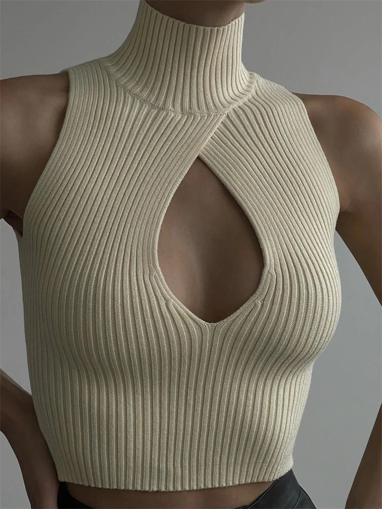 Tossy 2023 Spring New Women's Turtleneck Ribbed Sleeveless Tops
