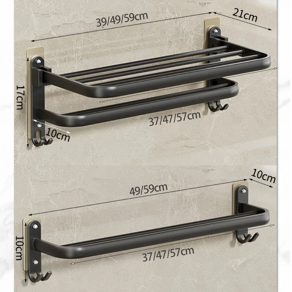 Towel Rack 40-60 CM Folding Holder Bathroom Accessories Bath Wall Sticker Rail Shower Hanger With Hook Black Bar Aluminum Shelf storage rack towel rack towel holder bathroom hardware set