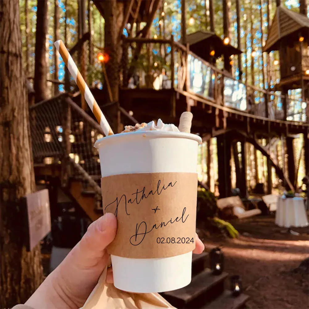 Personalized Paper Coffee Cup Sleeves for Wedding Disposable Paper Cup Sleeves Wedding Favor Disposable Coffee Cups for Wedding