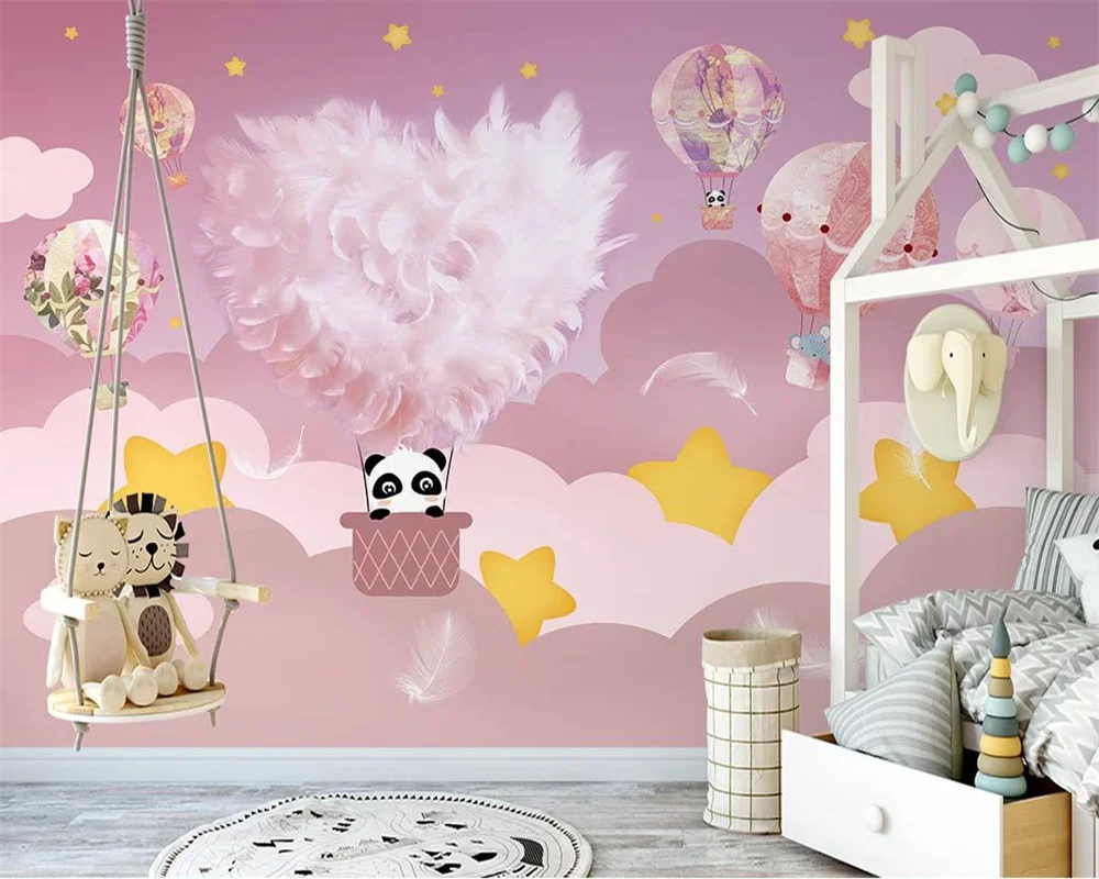 

beibehang Custom modern Nordic hand-painted pink clouds starry children's room background wallpaper papier peint