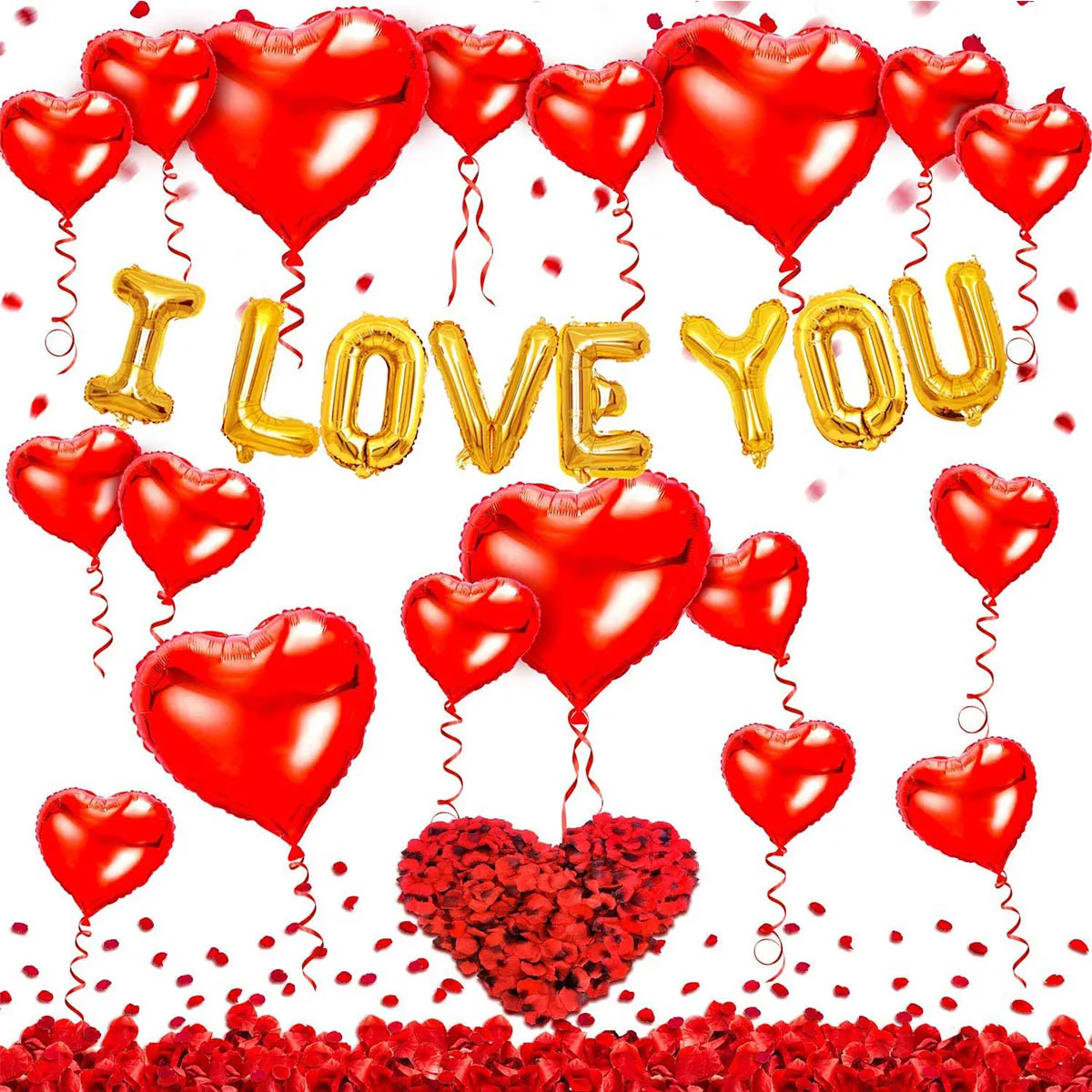 I Love You Balloons Heart Balloons Kit with Rose Petals for Wedding ...