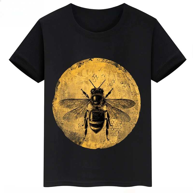 thumbnail image 1 of Ropa infantil con estampado de abejas, camisetas negras de manga corta de verano para niños, camisetas de algodón personalizadas para niños y niñas, 1 of 5