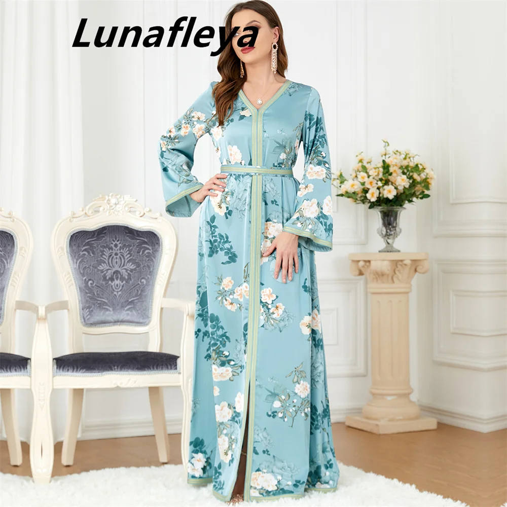 

LUNAFLEYA Elegant Muslim Formal Dress V-Neck Long Sleeves Party Dress Evening Dress Floor-Length Prom Dress Saudi Arabia 2024