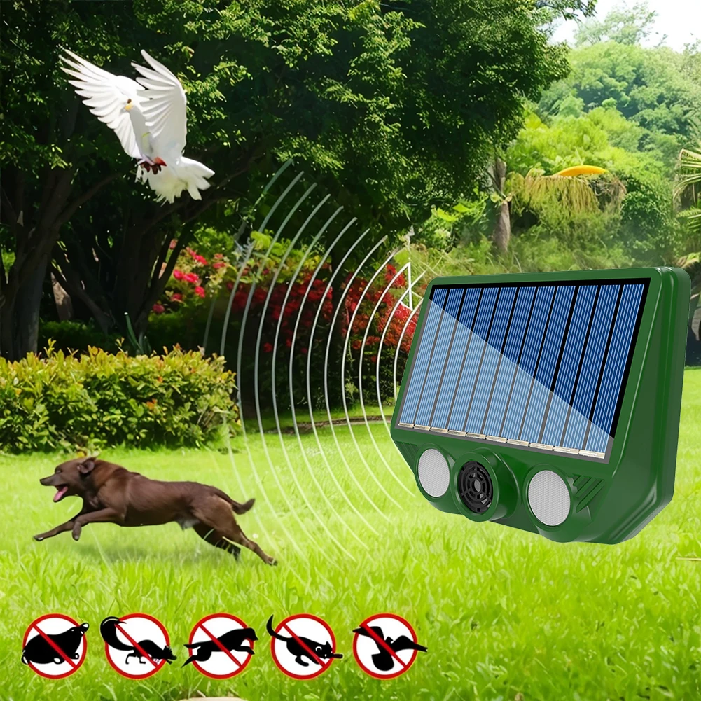 Solar Ultrasonic Animal Driver with Red White Flash Light USB Charging Animal Repellent Device for Outdoor Lawns Garden 6