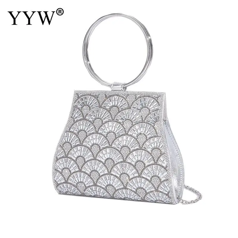Luxury Women Clutch Bag Leather Handbag With Pearl Rhinestone Luxury Chain Shoulder Bag For Ladies Party Birthday Wedding Purse