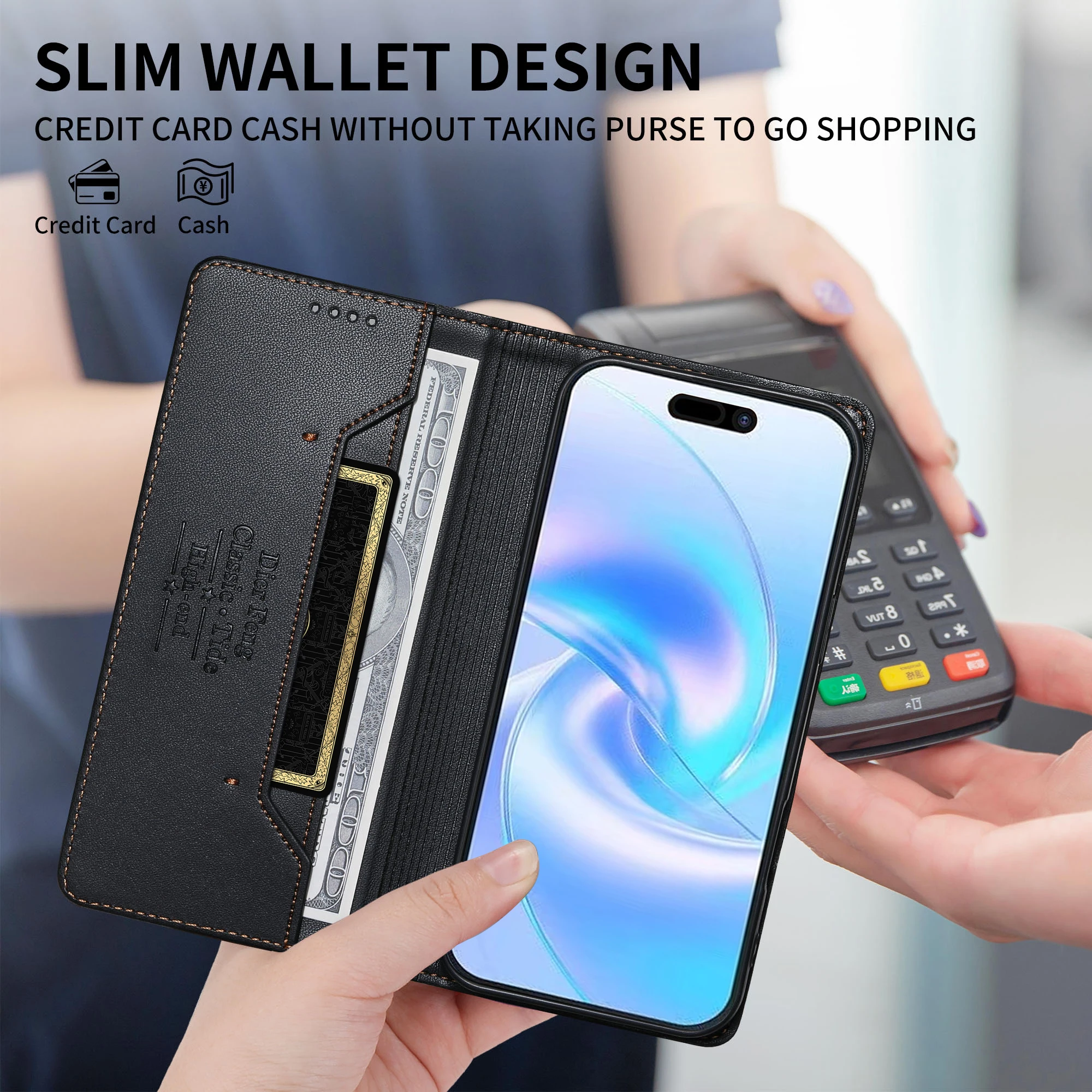Leather Flip Phone Case with Magnetic Wallet Feature