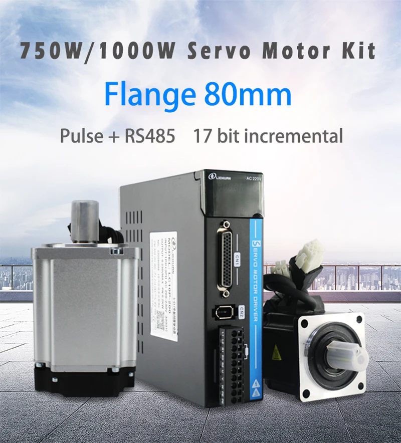 Lichuan 17 비트 증분 인코더, AC220V, 750W 서보 모터, 2.4NM 3000rpm 또는 1KW AC 서보 모터, 3.2Nm 3000rpm, 드라이버 포함