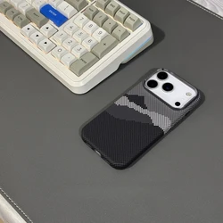Korean Style Magnetic Carbon Fiber Texture Phone Case with Camera Lens Protection - iPhone 15 (Color 10)