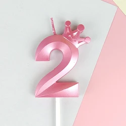 Crown - Shaped Creative Birthday Candle for Children's Party Cake Decoration - Gold, Blue, Pink (Crown Pink Number 2)