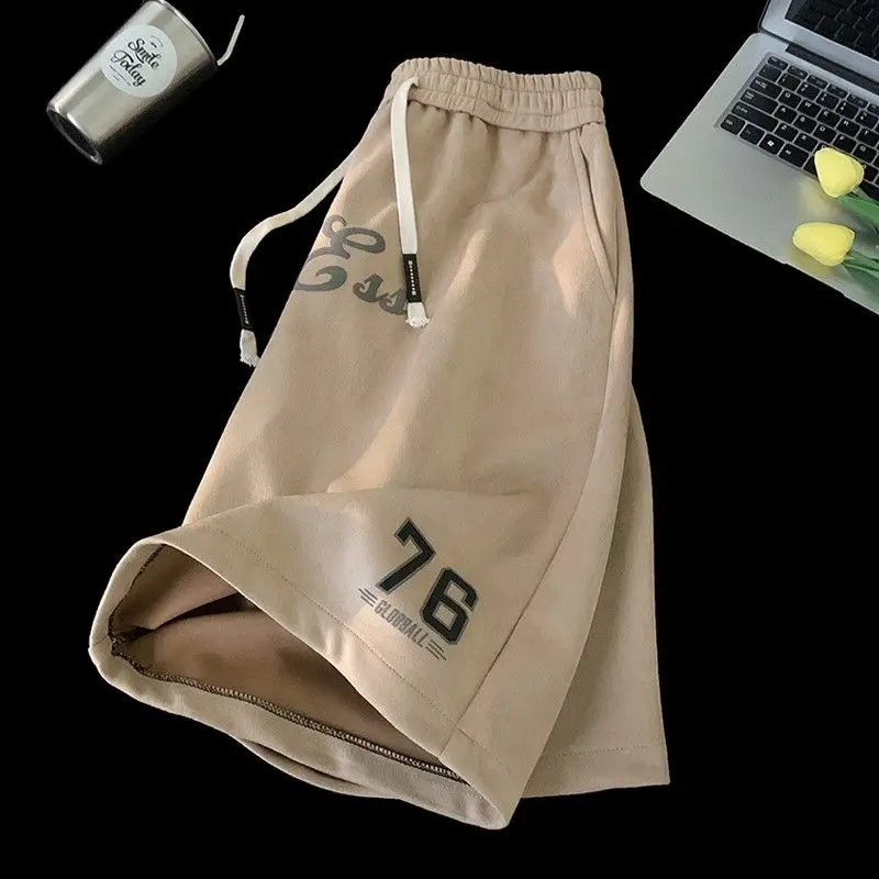 Suede ins trendy brand American shorts men's summer drawstring loose casual shorts street basketball sports pants y2k pants emo