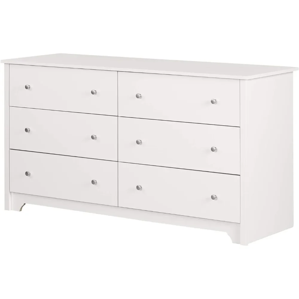 

6-Drawer Double Dresser Full Bedroom Furniture Makeup Dressing Table With Cabinets, Pure White Closet