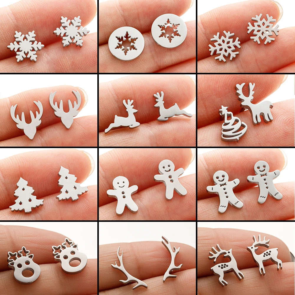 Hohe Qualität Edelstahl Ohrstecker Mädchen Schneeflocke Elch Hirsch Silber Farbe Tragus Piercing Damen Ohrringe Weihnachtsgeschenke
