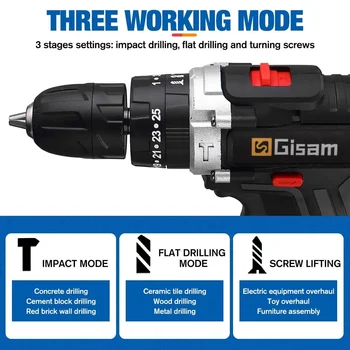 Gisam 88VF Electric Impact Drill Cordless Electric Screwdriver Drill Rechargeable Lithium Battery 2 Speeds Household Power Tools 2