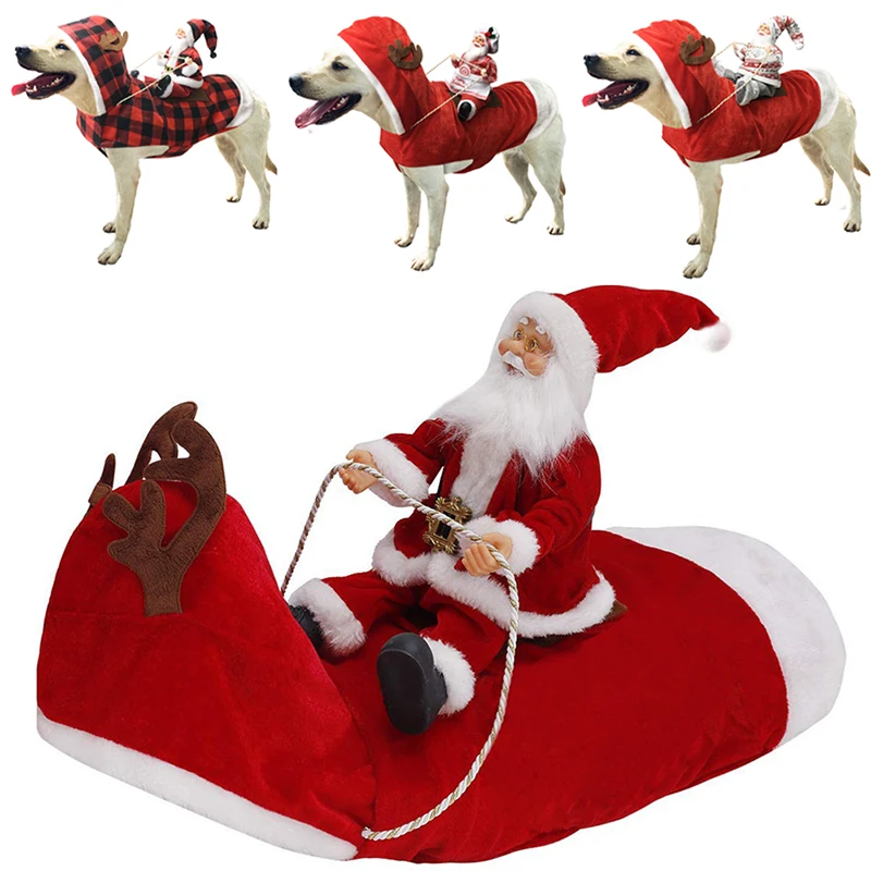 ChristmasDogCostumeSantaClausRidingPetCosplayCostumesParty