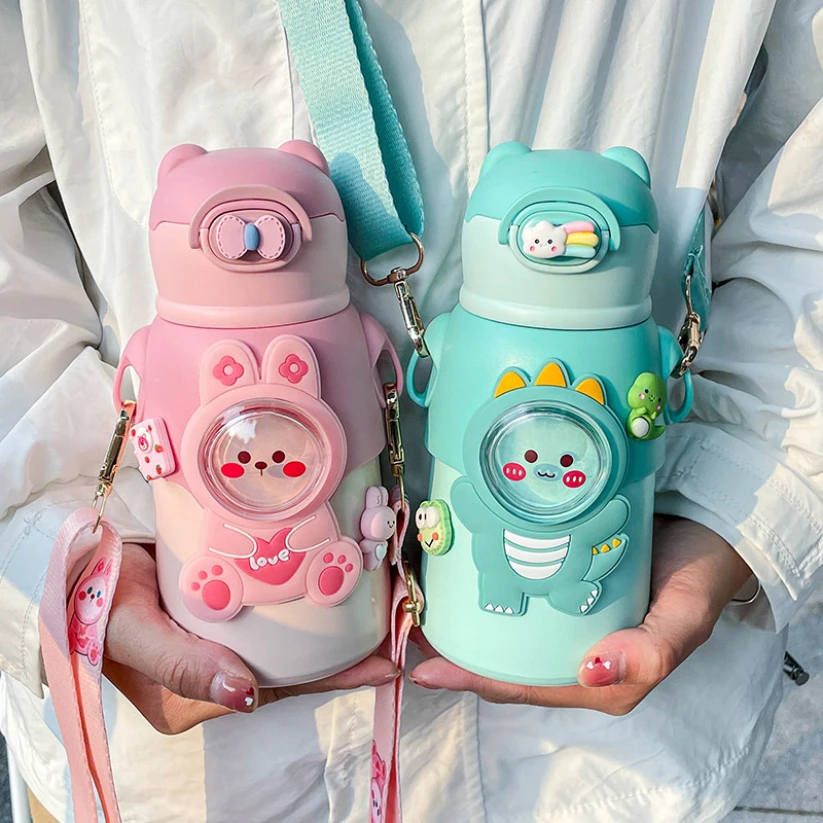 GIANXI Children Thermos Mug Stainless Steel Leak-Proof Vacuum Flask With Straw Cartoon Thermal Water Bottle Thermocup Drinkware