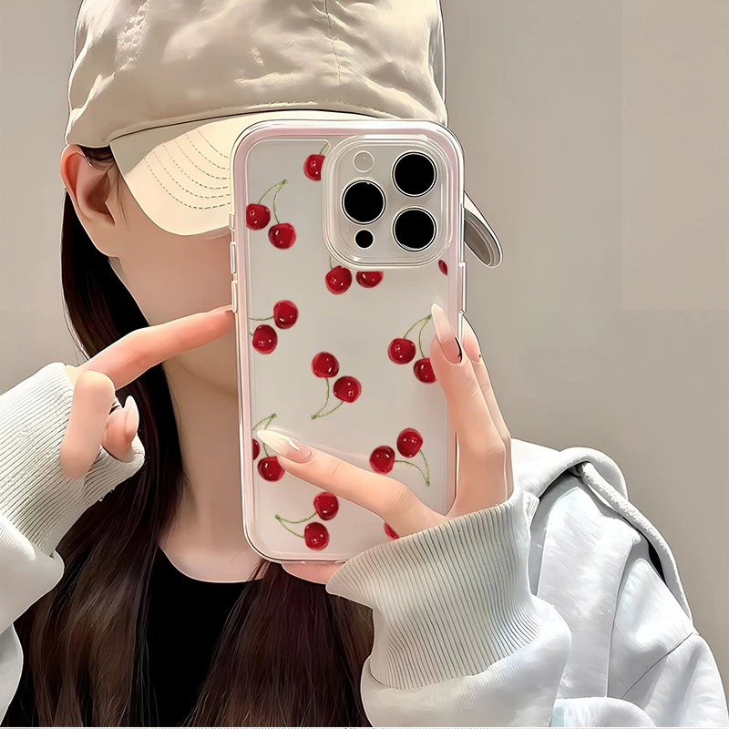 Charming Red Cherry Transparent Pink Shockproof Phone Case - Soft TPU Cover