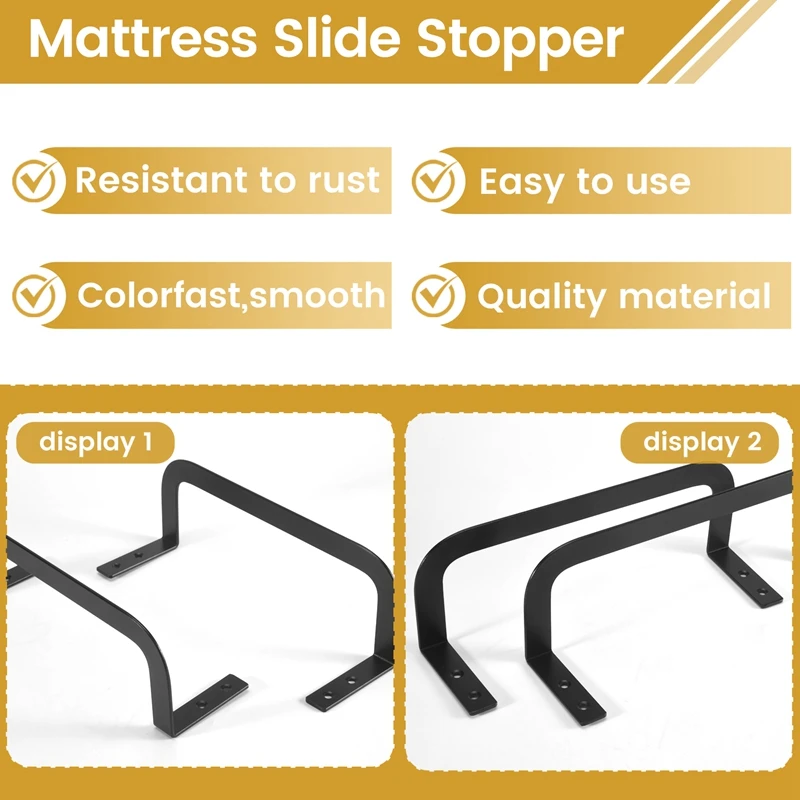 2Pcs Mattress Slide Stopper, Metal Mattress Retainer Bar For Adjustable Beds, Keep From Sliding