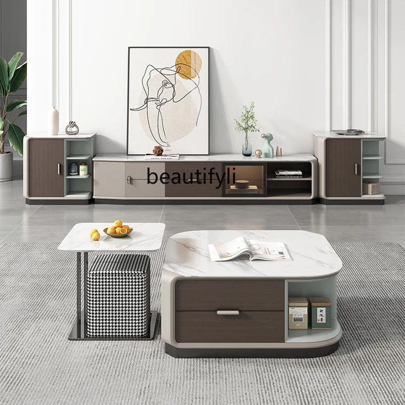 

HJ Coffee Table Italian Simple Coffee Table TV Cabinet Unit Minimalist Modern Square Coffee Table