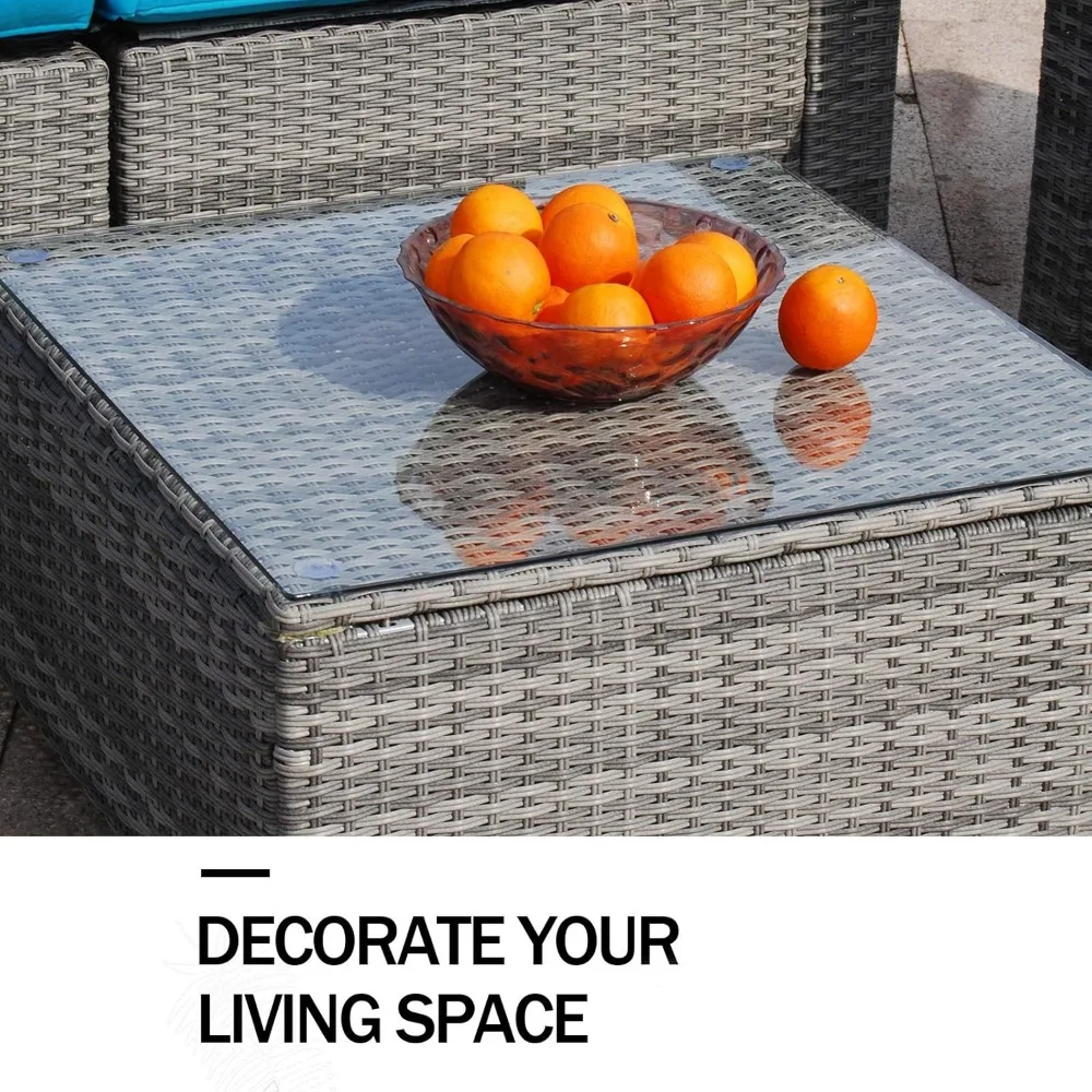Garden Sofas 6pcs Patio Furniture Set PE Rattan Wicker Sectional Outdoor Sofa Set Outside Couch w/ Cushions & Table