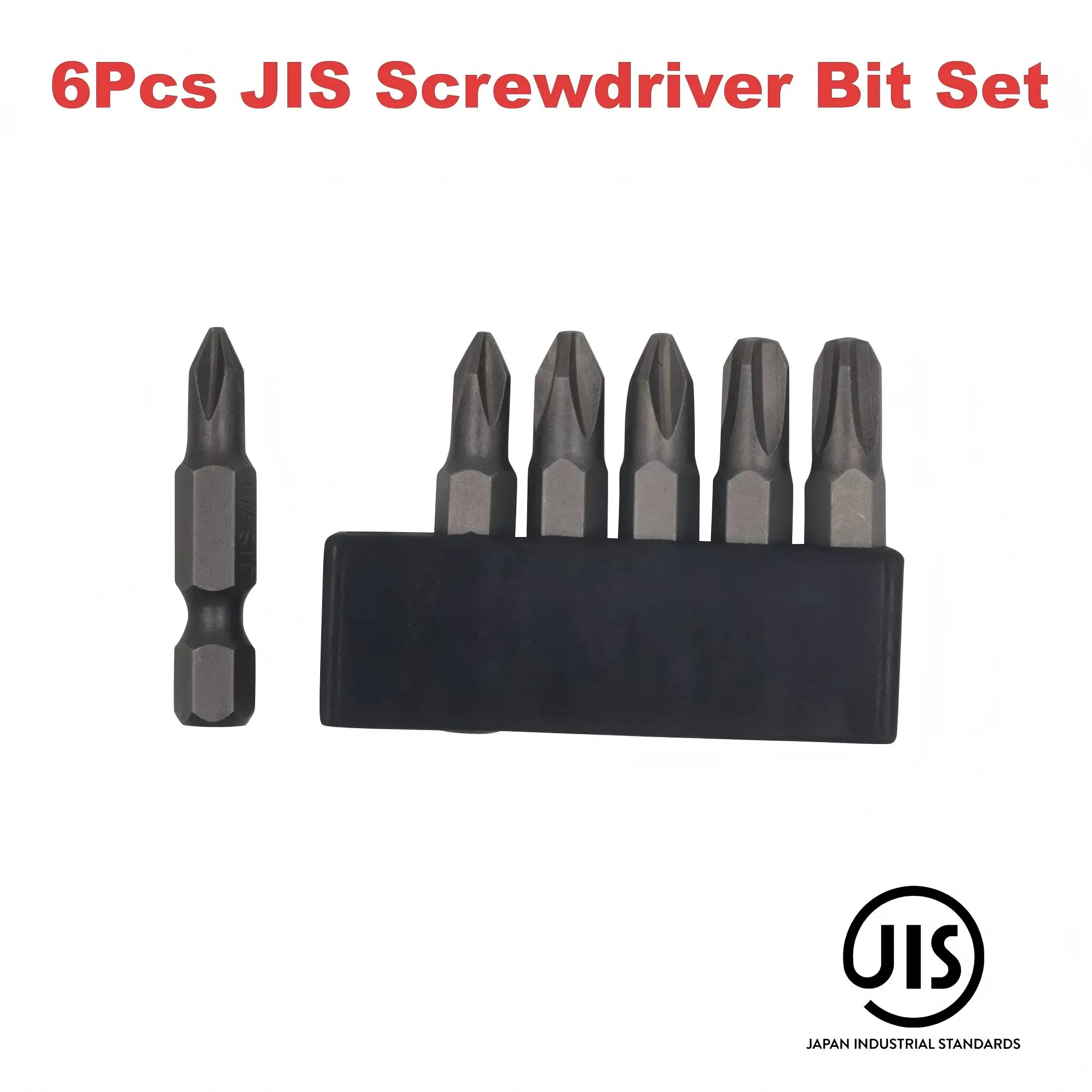 6-teiliges 35-mm-JIS-Schraubendreher-Bit-Set mit magnetischer Spitze, 1/4 Sechskantschaft, S2-legierter Stahl und 6-Slot-Aufbewahrungsstreifen – perfekt für Japanisch