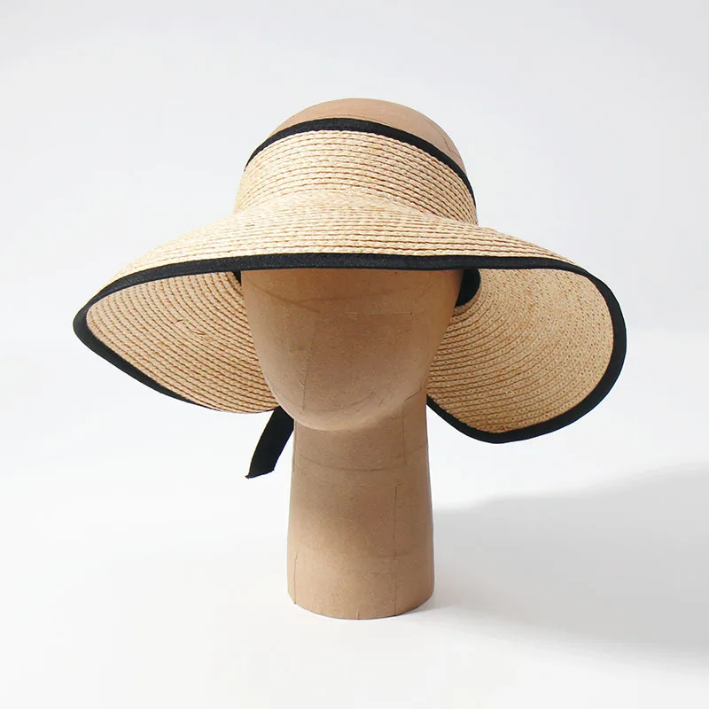 Summer Woman Raffia Sun Hats Anti-UV Female Outdoor Visor Caps Hand Made Straw Cap Casual Shade Hat Empty Top Hat Beach Gorras