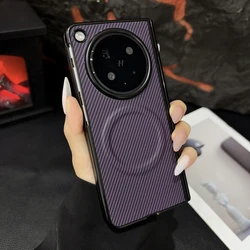 Premium Magnetic Fiber Pattern PU Leather Dropproof Folding Phone Case - Anti - Fingerprint Protection for OPPO Find N6 (Purple)
