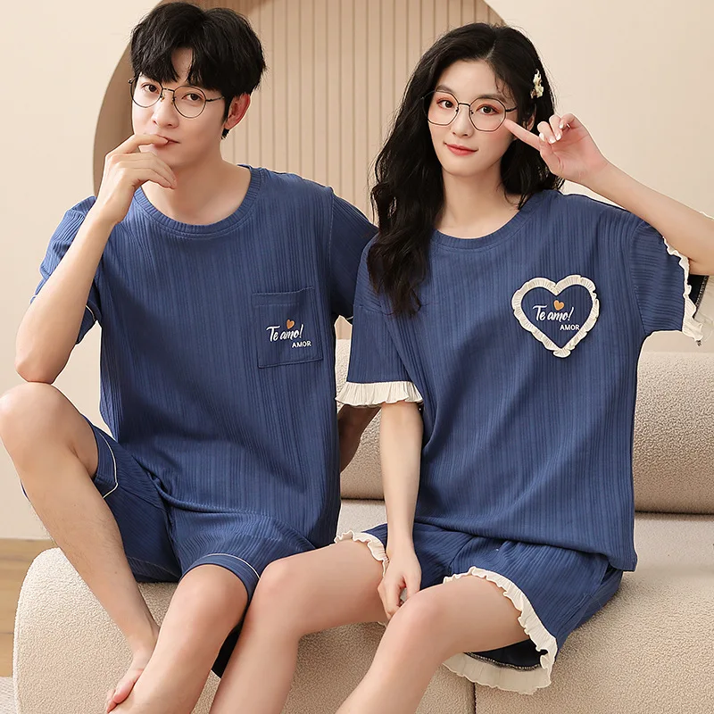 Women's pajamas Summer Cotton Sleepwear for Couples Short Men's Pijama Cartoon Printed loungewear pyjama pour femme