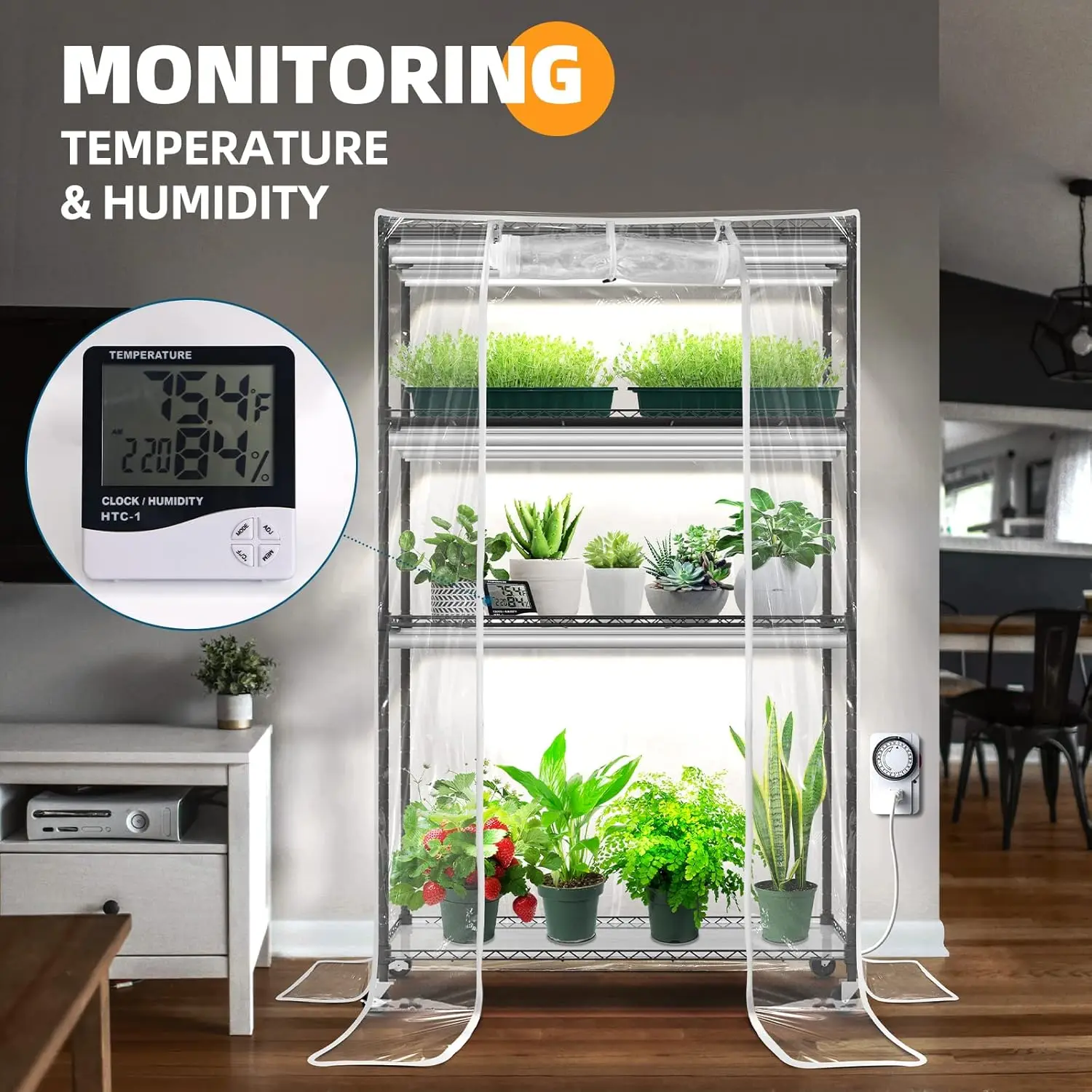 4-Tier Mini Greenhouse with LED Grow Light 1
