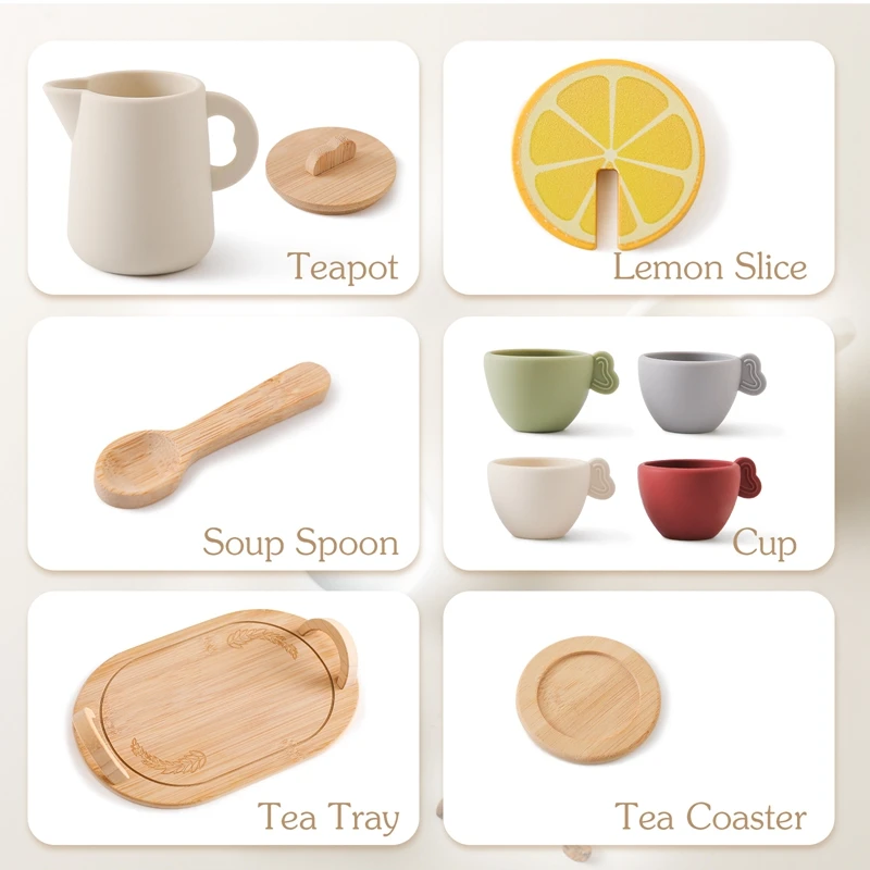 10pc Baby Coffee Machine Toy Set Wooden Kitchen Supplies Coffee Machine Model Children Play Simulation Coffee Cake Pretend Toys 5