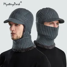

MysteryPark Winter Men Hat Outdoor Ear Protection Warm Thick Knitted Cycling Cap Scarf Face Mask Windproo Sun Visors Caps