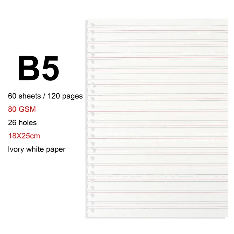A4/B5/A5 Loose Leaf Refill Binder Notebook Blank/Line/Grid/Cornell Replacable Metal Ring Office&School Supplies Stationery - Image 14