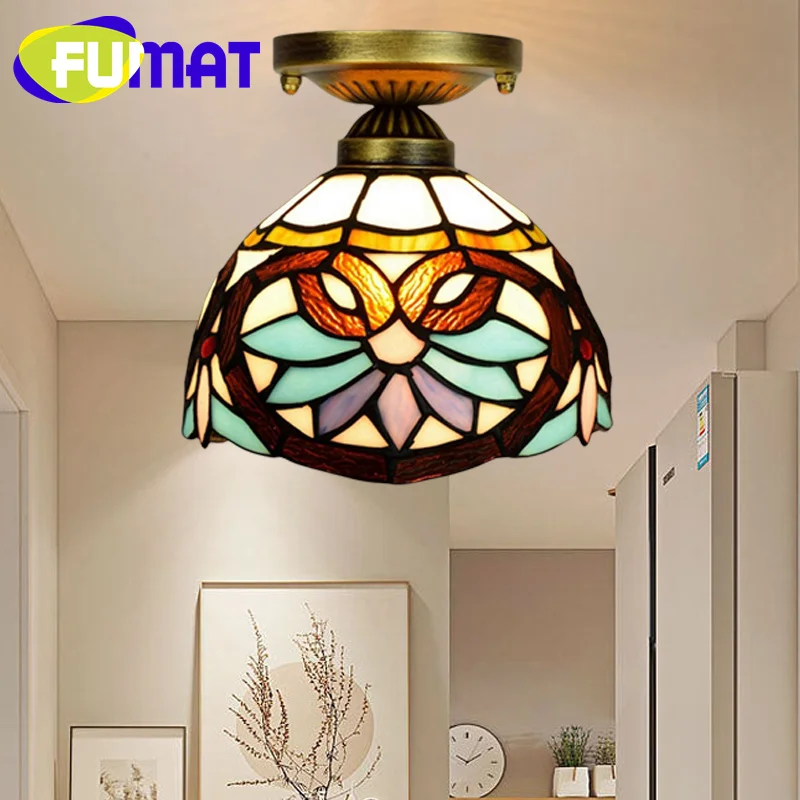 

FUMAT Tiffany style Heart Baroque stained glass 8 inch small ceiling light for bedroom hallway hallway balcony LED decor