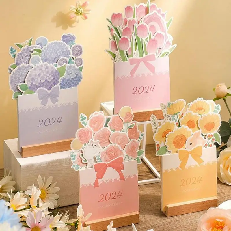 

Flower Calendar 2024 Bloomy Flower Themed Paper Monthly Planner Beautiful Decorative Planner Schedule With Wood Base Desktop