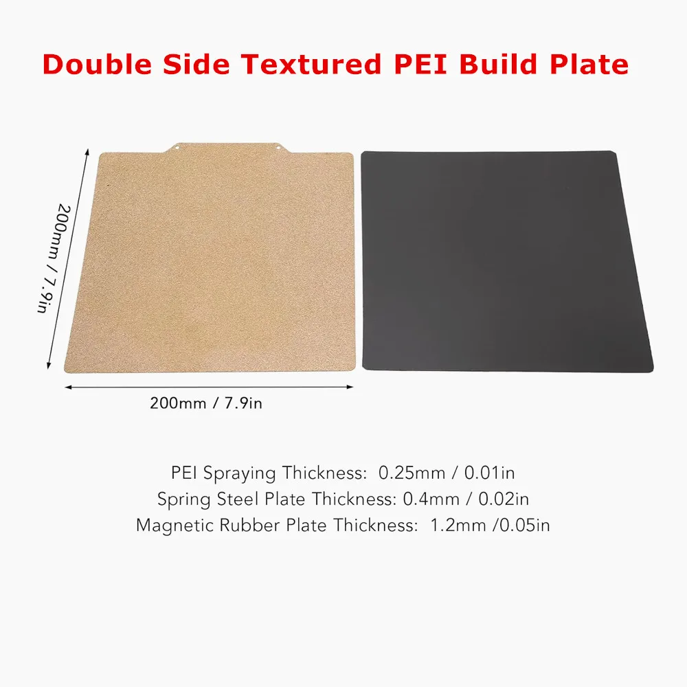 Doppelseitig strukturiertes PEI-Blatt, 200 x 200 mm, magnetische Bauplatte, PET-PEO-PEI-Federstahlbett, starke Haftung für Voron 3D-Drucker