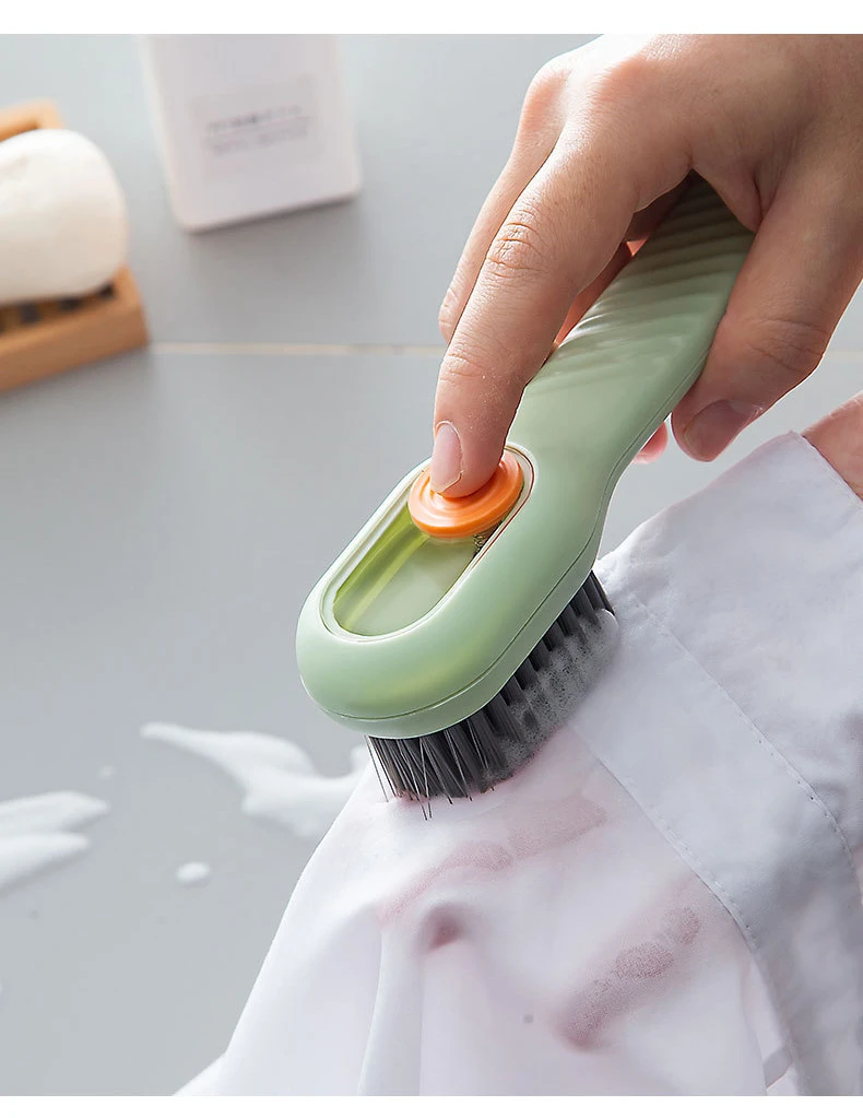 Multifunctional Soap Liquid Dispenser Brush With Handle Shoe Cleaning Laundry Brush Scrub Cleaning Soft Bristle Cleaning Brushes For Clothes And Shoes Household Use For Bathroom And Kitchen