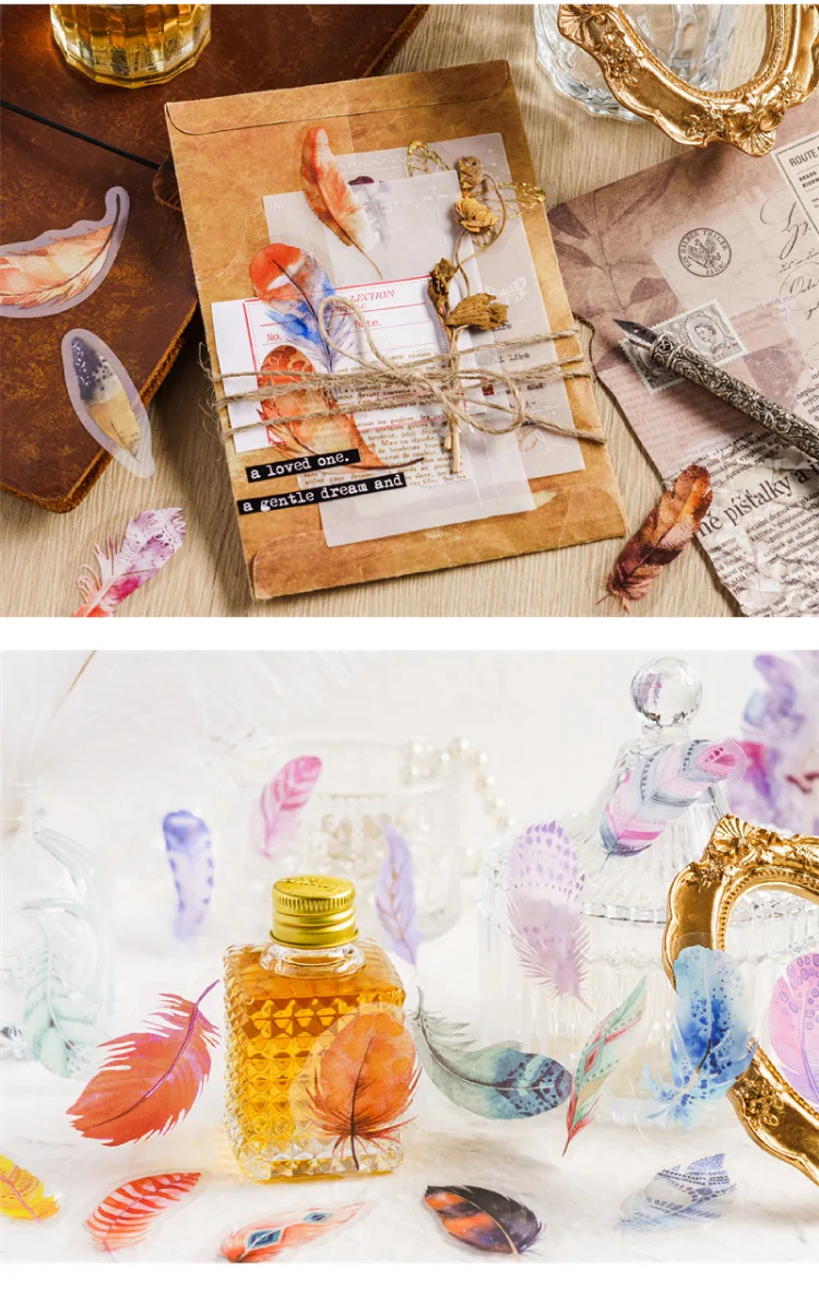 40Pcs Diary Sticker Scrapbooking  Feather Books Planner Japanese Junk Journal Kawaii Decorative Stationery Craft Sticker