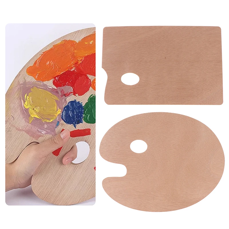 Wooden Paint Palette With Thumb Hole Watercolor Pallet Wood Painting Palette Color Mixing Oval Square Oil Paint Tray Palette 2
