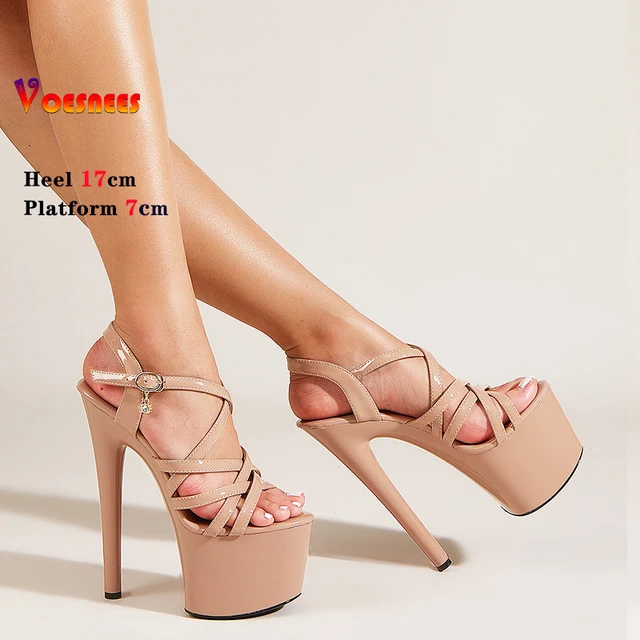 2024 Summer 17CM Thin Heels Women Sandals Pole Dance on T Platform Apricot Color Heels Sexy Fetish Ultra High Heels Party Shoes 2