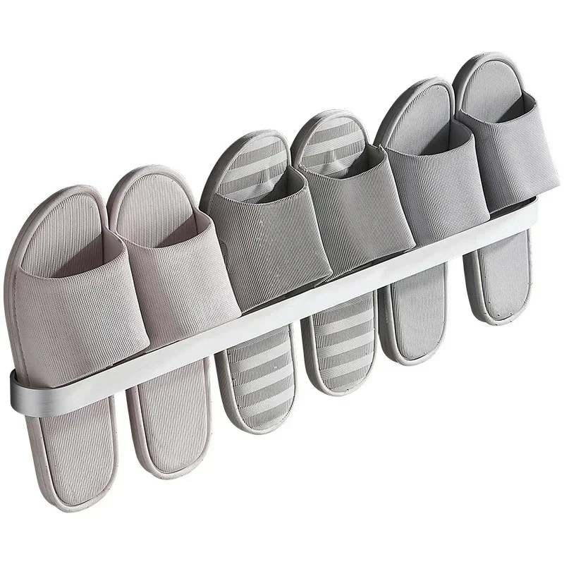 Free Punch Aluminum Slipper Rack Wall Mount Bathroom Bedroom Shoe Hanging Holder Organizer Toilet Wall Door Towel Storage Shelf 5