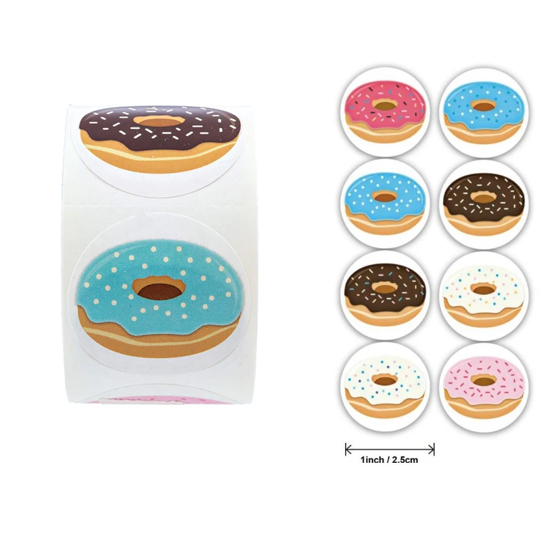 

500Pcs/Roll Donut Label Stickers Delicious Looking 8 Designs DIY Labels Stickers Seal Sticker For Cake Bread Baking Gift Package