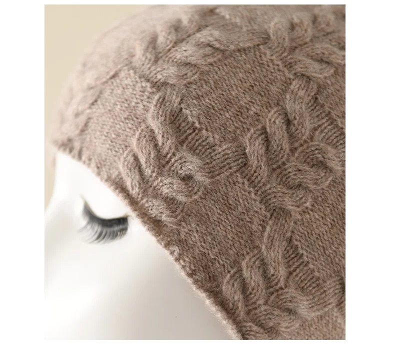 100% Ziegenkaschmir-Strickmützen für Damen, warme, weiche Wintermützen für Mädchen, Gorros, Herbst, Y2K-Mode, Korea, Bonnet-Mütze – Detail 8