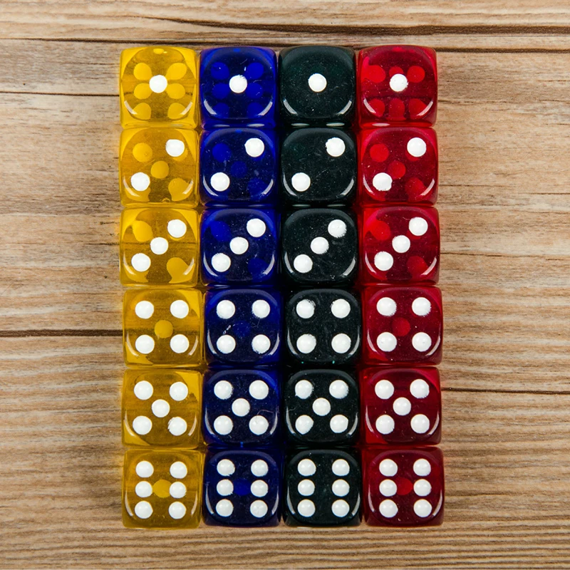 24 Pieces Set 16MM Rounded Corners Playing Party Dices Four-Color Transparent Dice (Transparent Blue Green Yellow Red All 6) game dice dice set