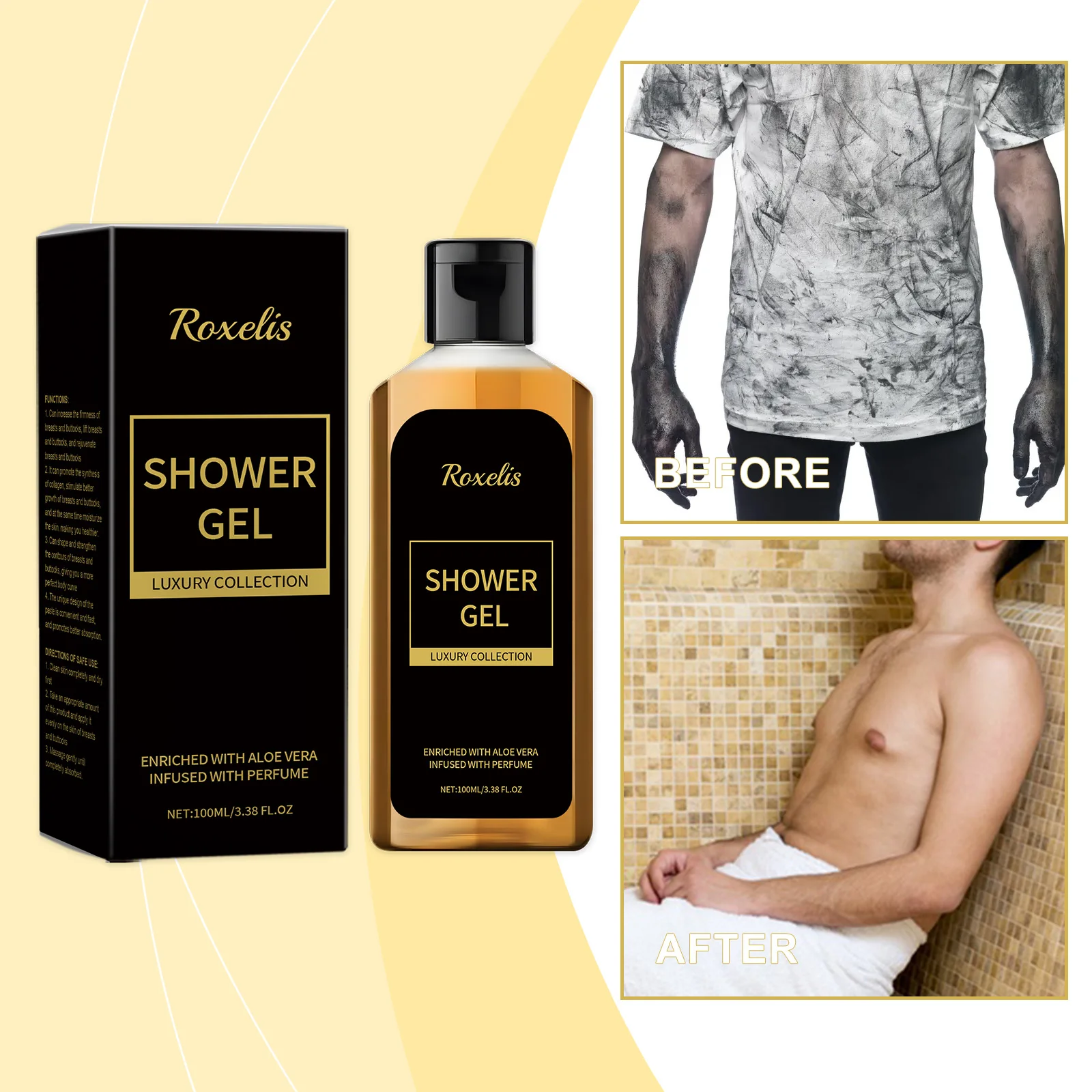 Roxelis Men Shower Wash Pheromone Perfume Shower Gel 100ml Pheromone Shower Gel Aloe Shower Gel Unisex Long-Lasting Freshness 2
