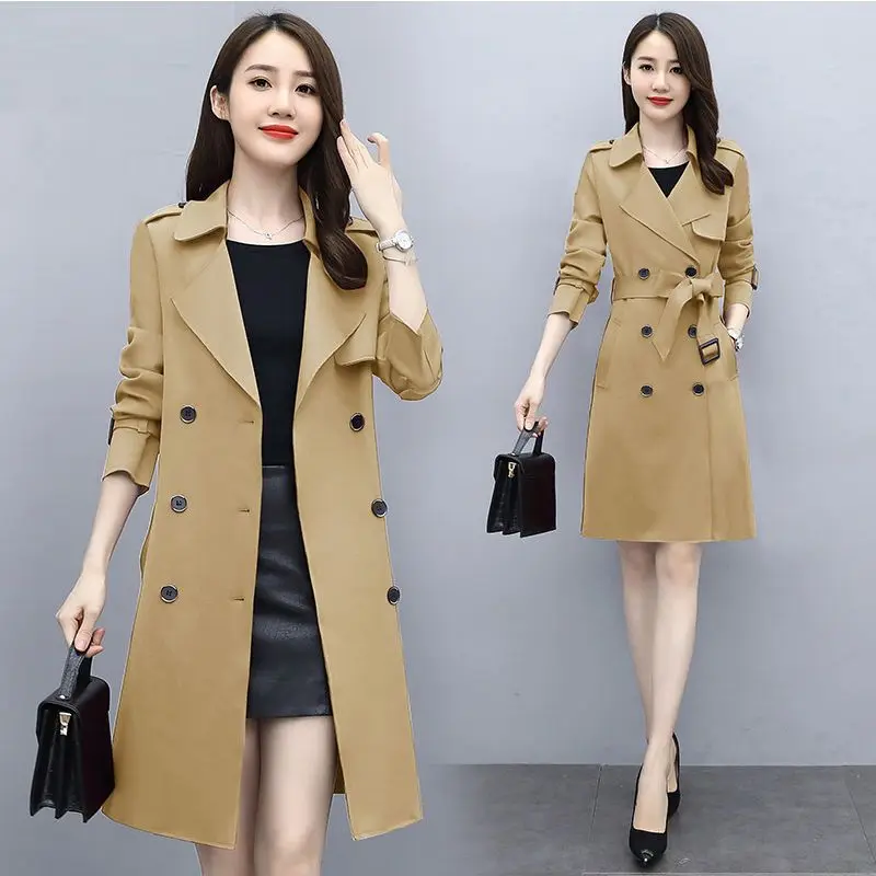 2023 New Women Autumn Windbreaker  The Long Coat Korean Version of Slim Coats Age Reducing Jimpness Coat Medium Style Jackets